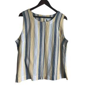 Liz Claiborne Women Top 1X Soft Muted Striped Twill Coastal‎ Beachy Resort Vacay